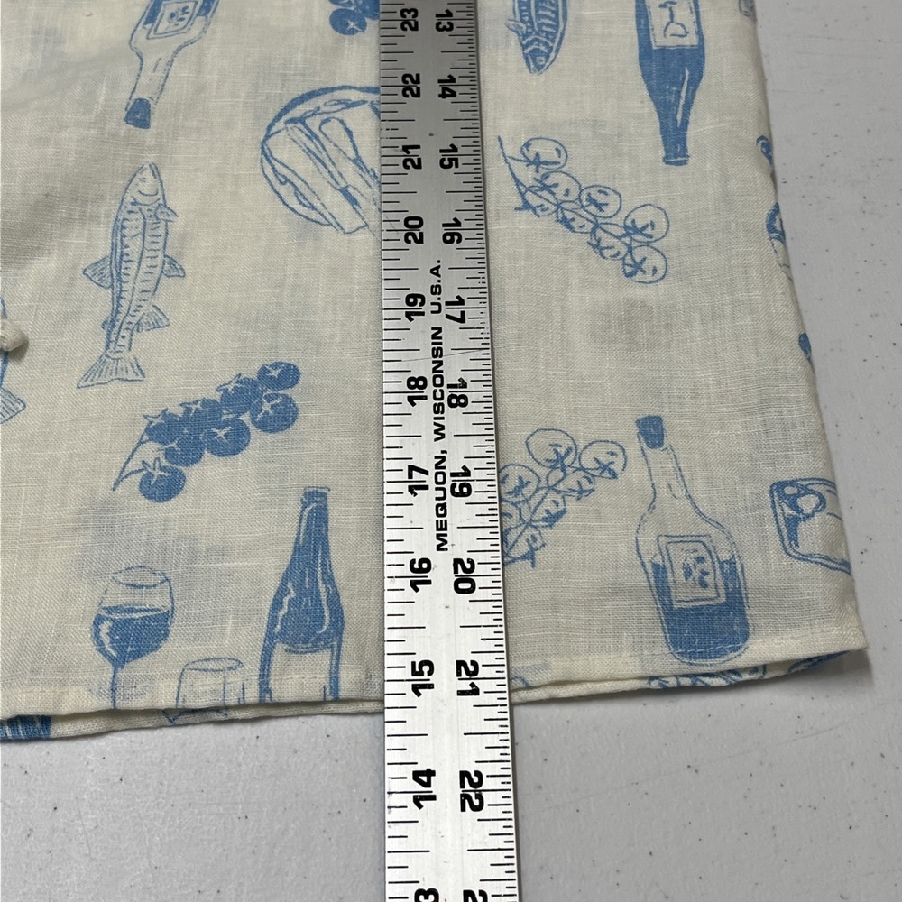 Cynthia Rowley Top White Linen Blue Italian Wine Print L Euro Summer Vacation - Picture 6 of 16